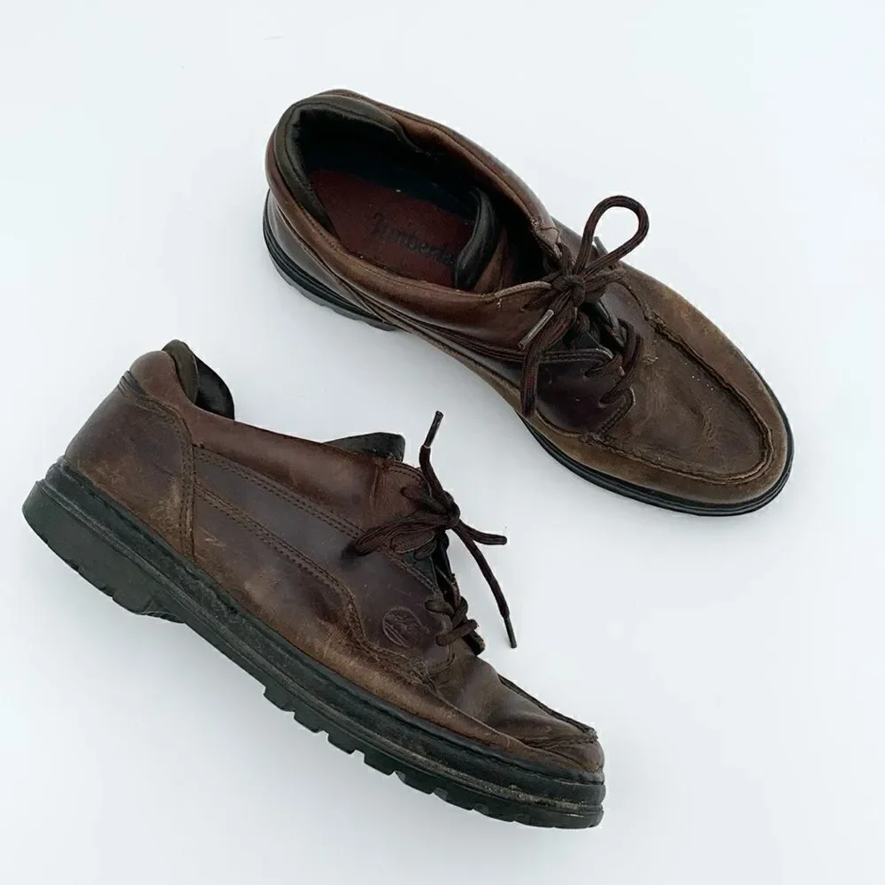 Vintage Timberland brown leather lace up boat shoes
